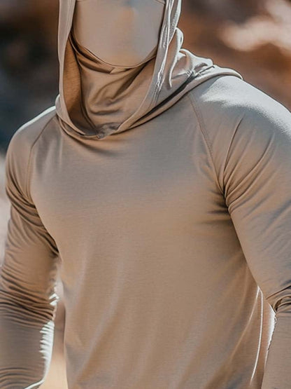 Men's Outdoor Sun Protection Breathable Cool Mask Hooded Sun Protection Long-Sleeved Top