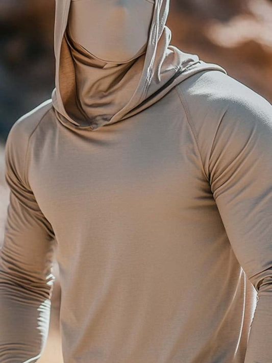 Men's Outdoor Sun Protection Breathable Cool Mask Hooded Sun Protection Long-Sleeved Top