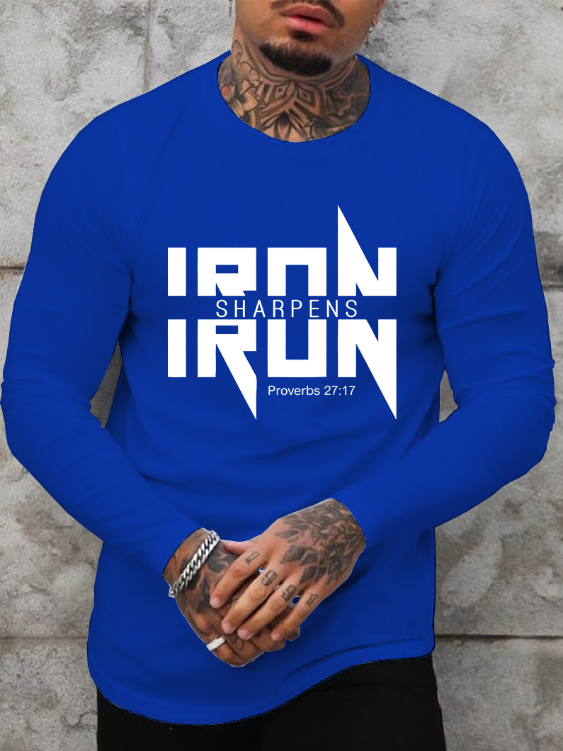 IRON SHARPENS IRON Proverbs 27:17 Christian Men's Long Sleeve