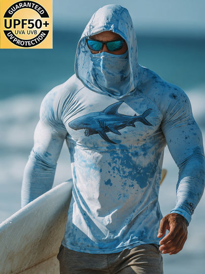Men's Outdoor Sunscreen Breathable Cool Hooded Printed Surf Long-Sleeve Top