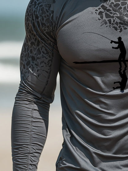 Men's Outdoor Sun Protection Breathable Cool Face Mask Hooded Printed Long-Sleeved Top