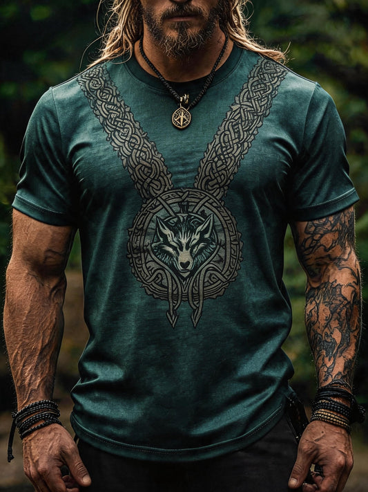 Men's Vintage Viking Print Short-Sleeve T-Shirt