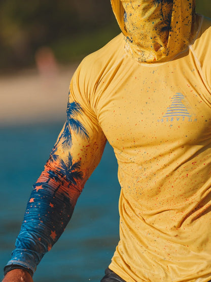 Men's Outdoor Sunscreen Breathable Cool Hooded Printed Surf Long-Sleeve Top