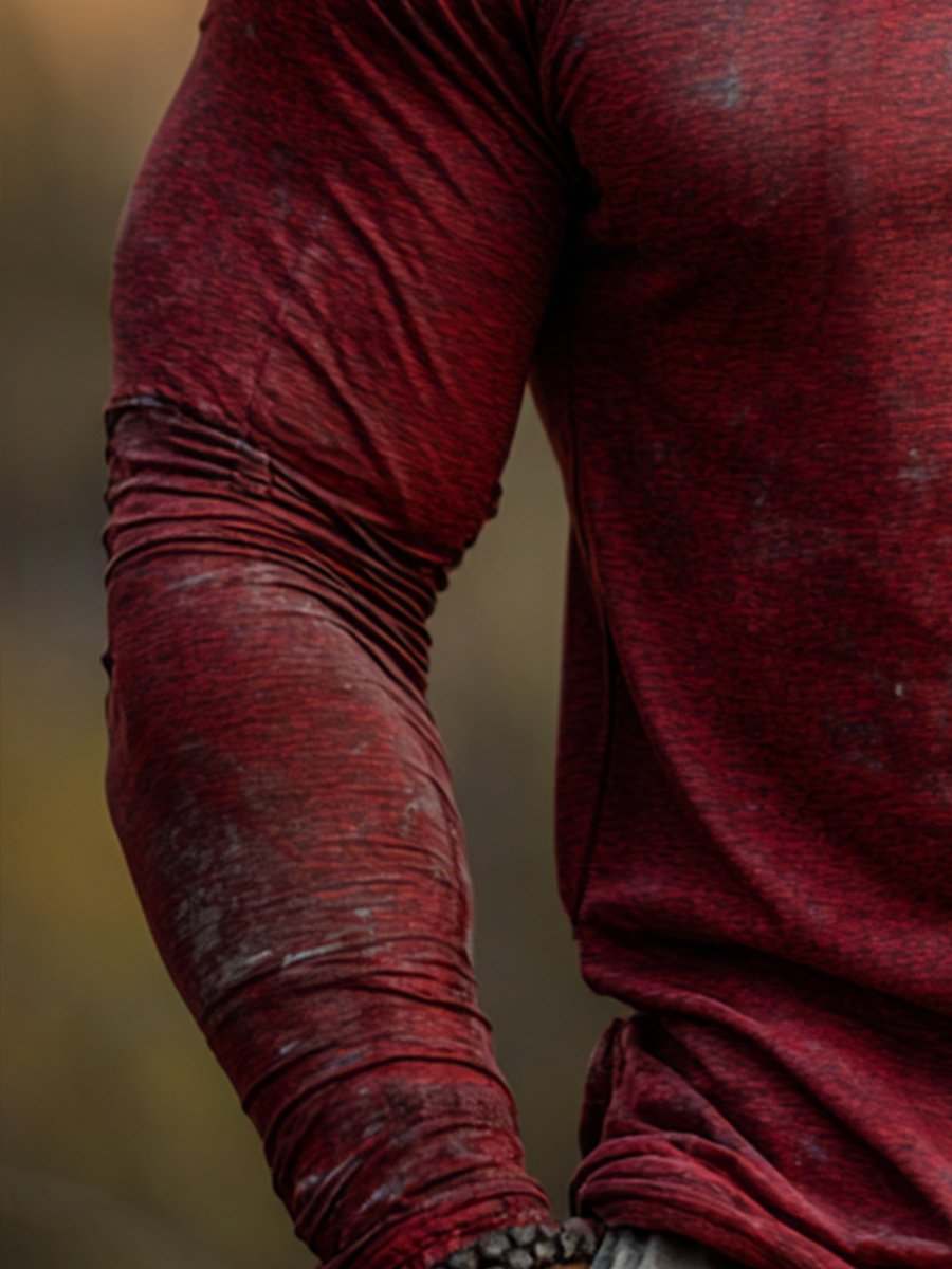 Men's Retro Red Outdoor Sun Protection Breathable Cooling Mask Hooded Sun Protection Long Sleeve Top