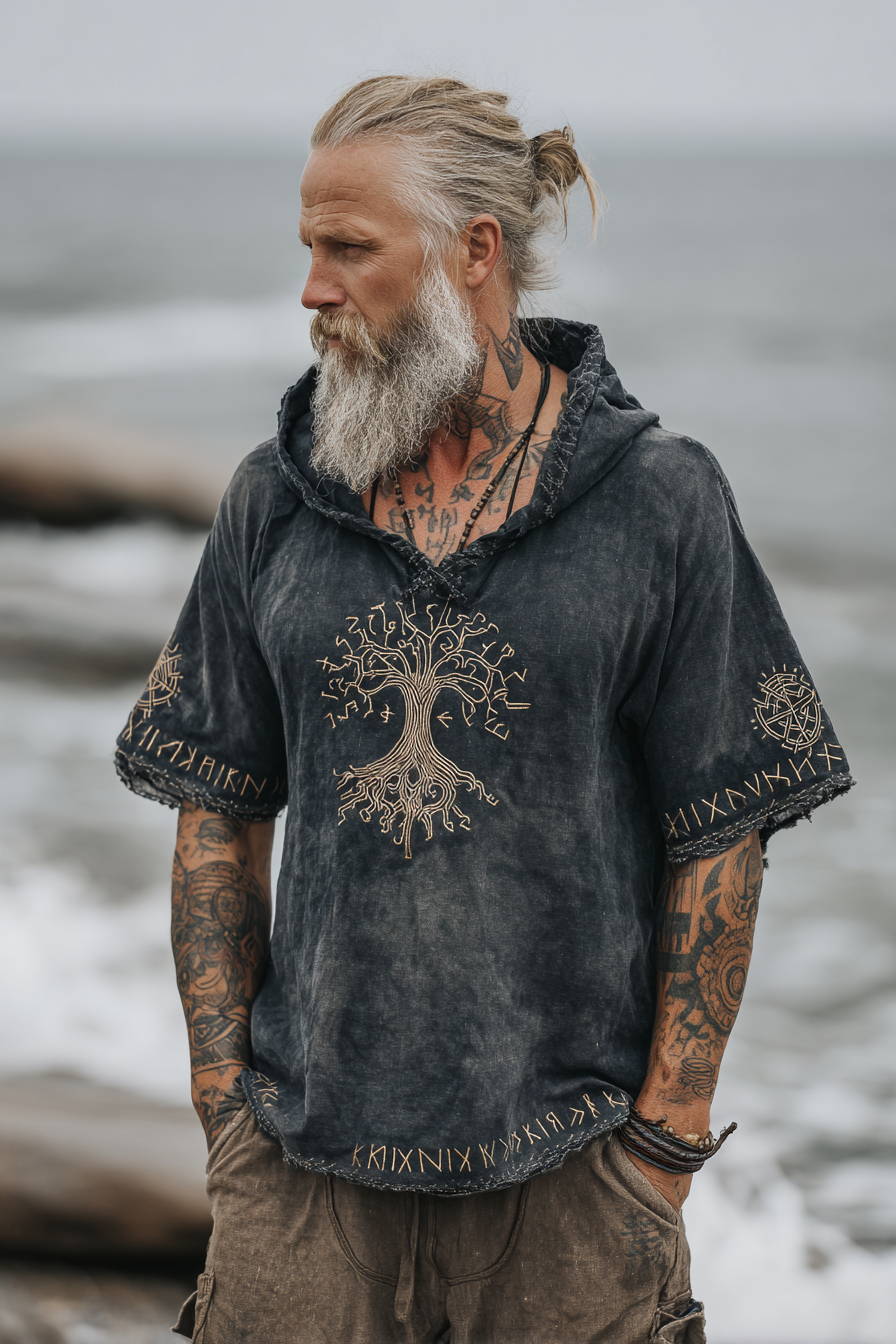 Men's Print Viking Inspired Celtic Knot Pattern Short Sleeve Hoodie