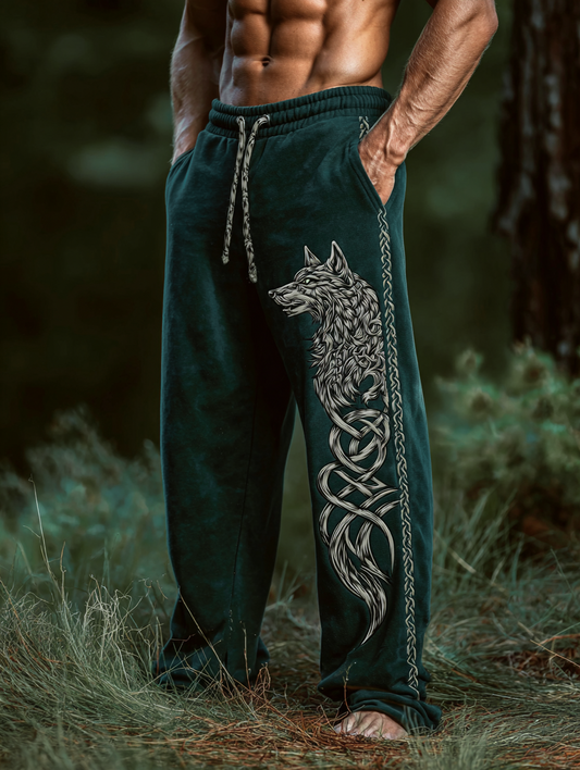Men's Viking Retro Nordic Vegvisir Runes Fenrir Wolf Totem Sports Pants