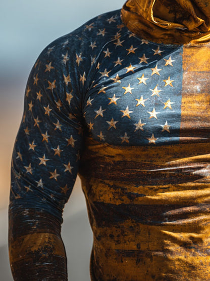 Men's Outdoor Sun-Protective Breathable and Cooling Long Sleeve Hoodie with Flag Print