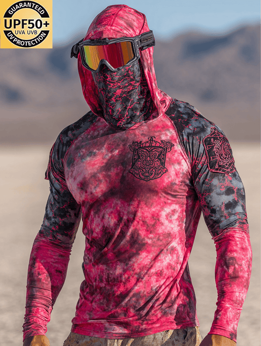 Men's Full Face Red Wasteland Brotherhood Hooded Long Sleeve Sun Shield Shirt