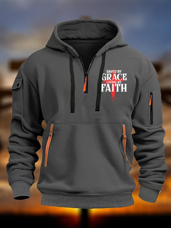 Saved By Grace Living By Faith Jesus God Christian Zipper Hoodies