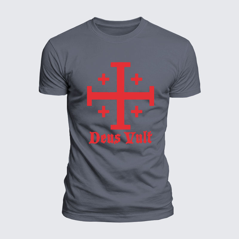 Luxe Mercerized Cotton Tee - Jerusalem Cross Deus Vult