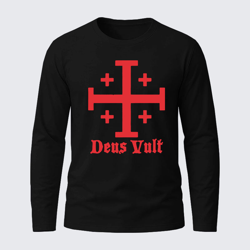 Jerusalem Cross Deus Vult Cotton Long Sleeve T-Shirt