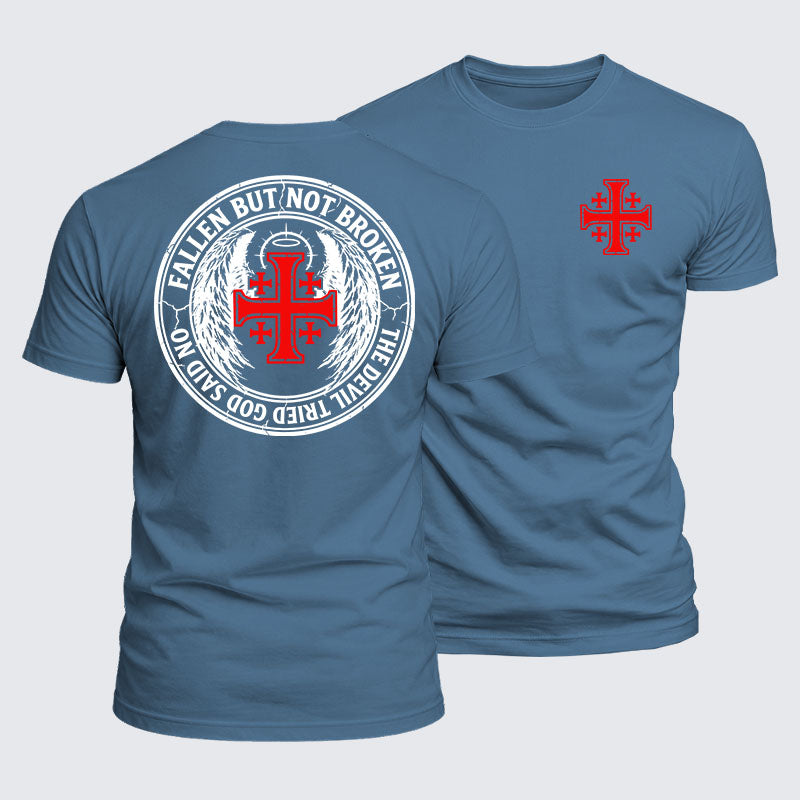 Luxe Mercerized Cotton Tee - Fallen But Not Broken The Devil Tried God Said No