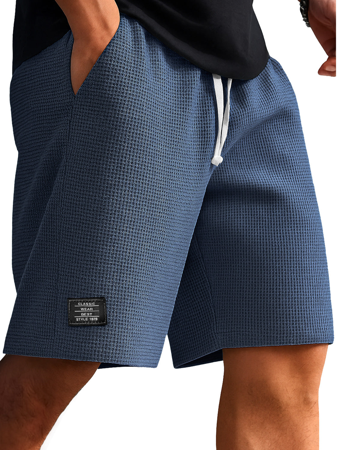 Men's Waffle Texture Embroidered Logo Casual Solid Color Shorts