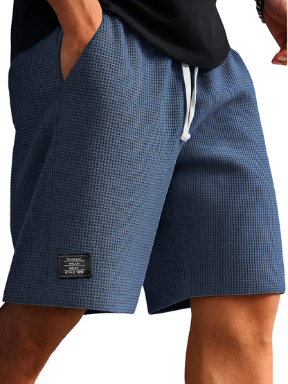 Men's Waffle Texture Embroidered Logo Casual Solid Color Shorts