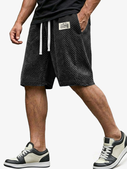 Men's Casual Loose Shorts Textured Embroidered Logo Everyday Wear
