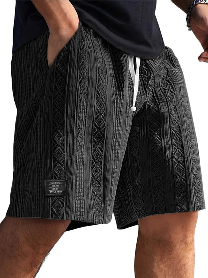 Men's Jacquard Textured Embroidered Logo Casual Shorts