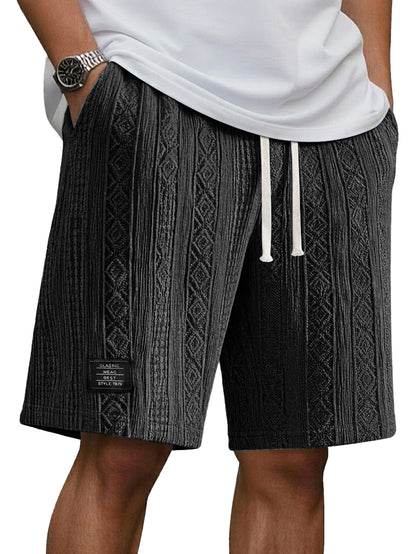 Men's Jacquard Casual Embroidered Logo Elastic Waist Solid Color Shorts