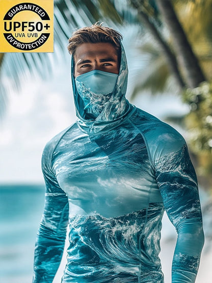 Men's Outdoor Sun Protection Breathable Cool Mask Beach Hooded Sun Protection Long-Sleeved Top