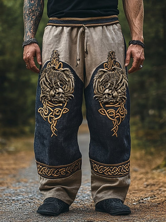 Men's Vintage Viking Celtic Skull Raven Art Pants
