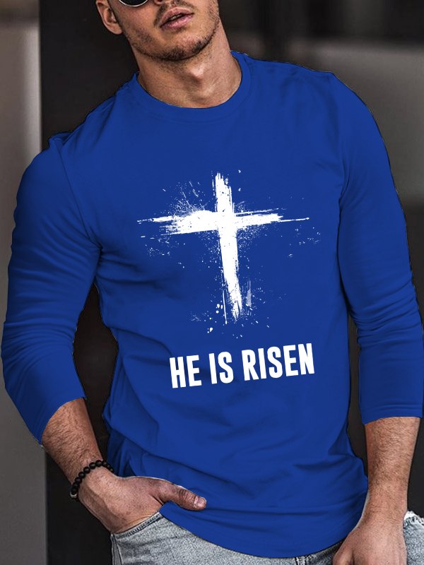 He Is Risen Christian Cotton Long Sleeve T-Shirt