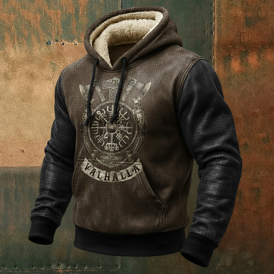 Viking Nordic Vegvisir Hoodie with Retro Fleece Collar