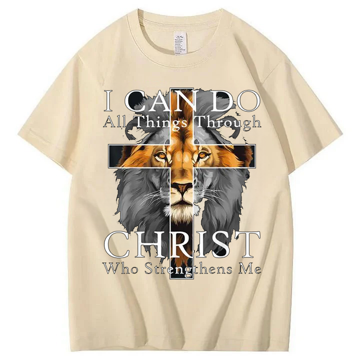 Strong Lion Cross Christian Faith Tee, Unisex Inspirational T-shirt for Men and Women