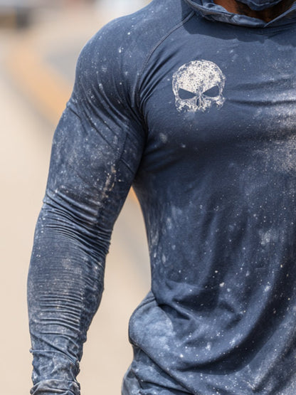 Men's Retro Flag Outdoor Sun Protection Breathable Cooling Mask Hooded Sun Protection Long Sleeve Top