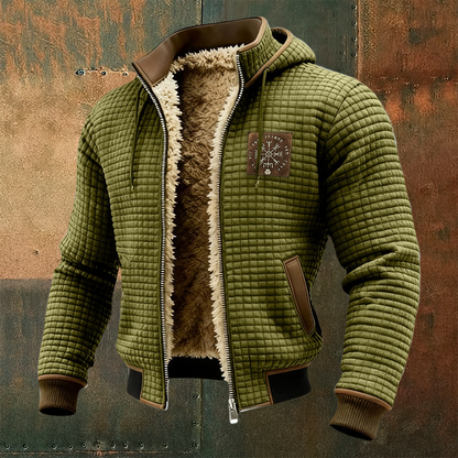 Men's Thermal Grid Jacket Fleece Shearling & Structured Waffle Zip-Up Hoodie