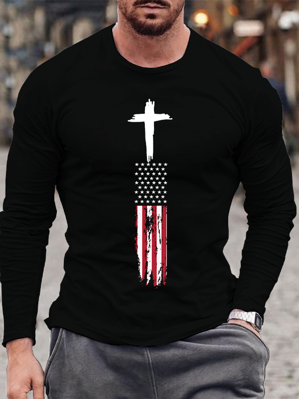 Cross Flag Jesus God Christian Cotton Long Sleeve T-Shirt