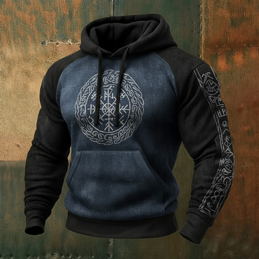 Nordic Viking Style Retro Vegvísir Tree Of Life Casual Long-Sleeve Hoodie