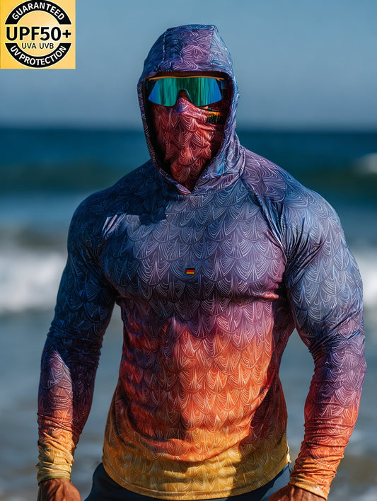 Fishing Enthusiast Gradient Fish Scale Print Hooded Sun Shield Shirt