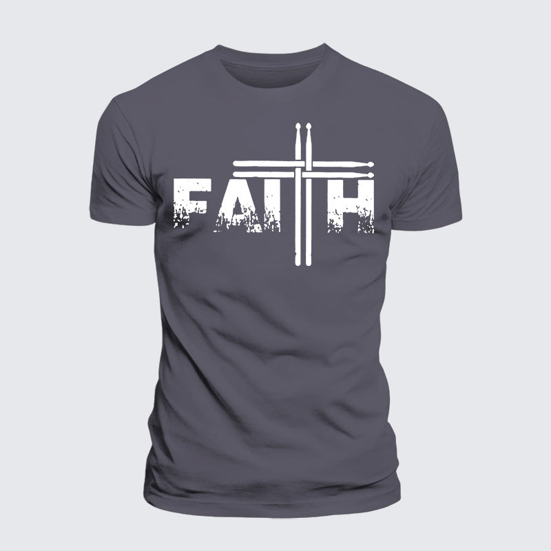 Luxe Mercerized Cotton Tee - Faith Drum Stick Cross
