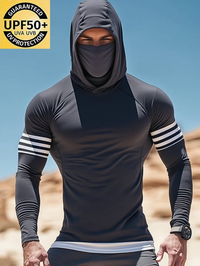 Men's Outdoor Sun Protection Breathable Cool Mask Hooded Sun Protection Long-Sleeved Top