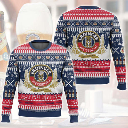 Unisex Vintage German Drinking Print Crew Neck Ugly Christmas Sweatshirt