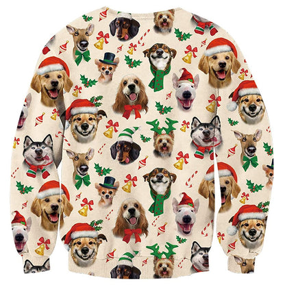 Unisex Cute Puppy Print Crew Neck Ugly Christmas Sweatshirt