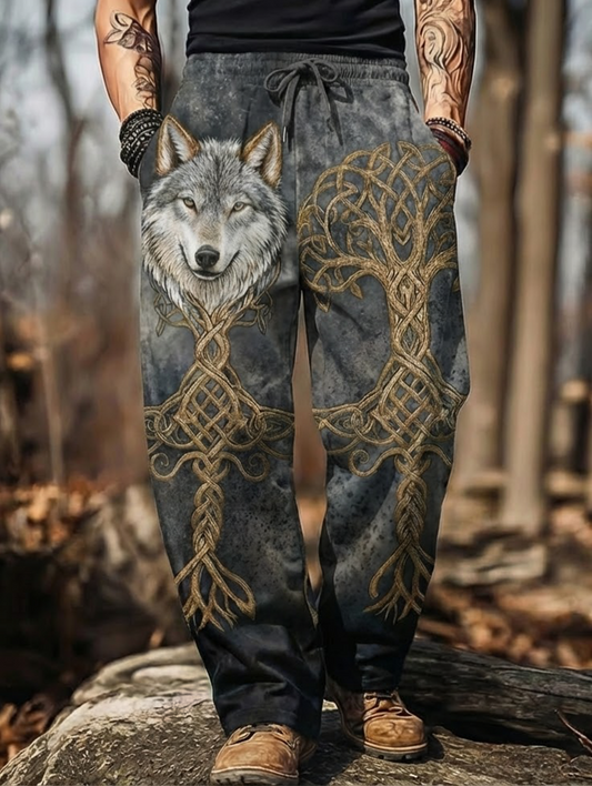 Men's Viking Retro Fenrir Wolf&Tree Of Life Gradient Celtic Totem Nordic Pants