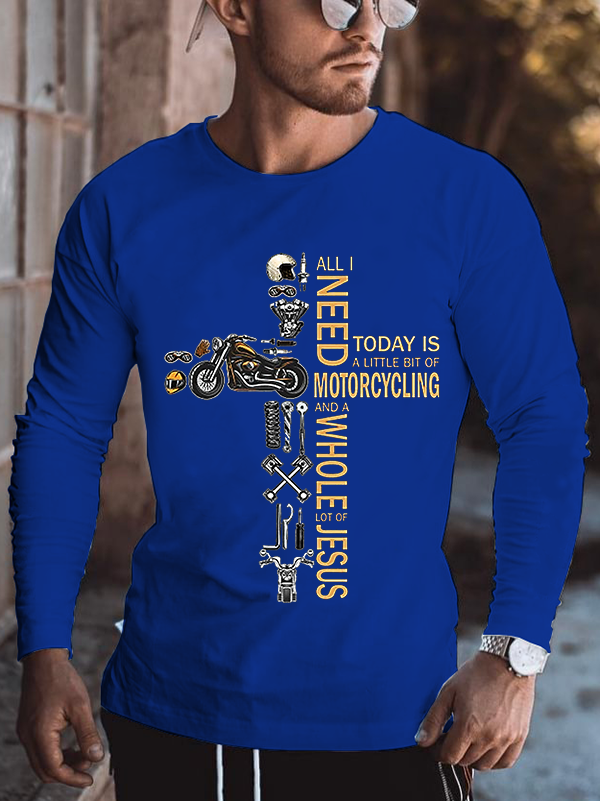 Motorcycle Cross Fashion Cotton Crew Neck Long Sleeve T-Shirt