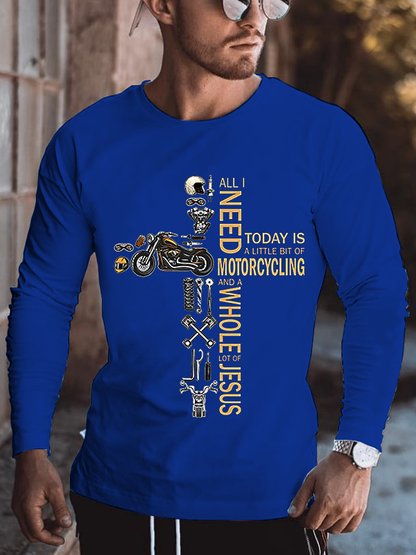 Motorcycle Cross Fashion Cotton Crew Neck Long Sleeve T-Shirt