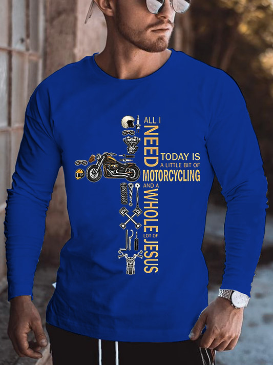 Motorcycle Cross Fashion Cotton Crew Neck Long Sleeve T-Shirt