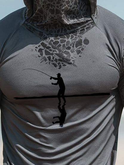 Men's Outdoor Sun Protection Breathable Cool Face Mask Hooded Printed Long-Sleeved Top