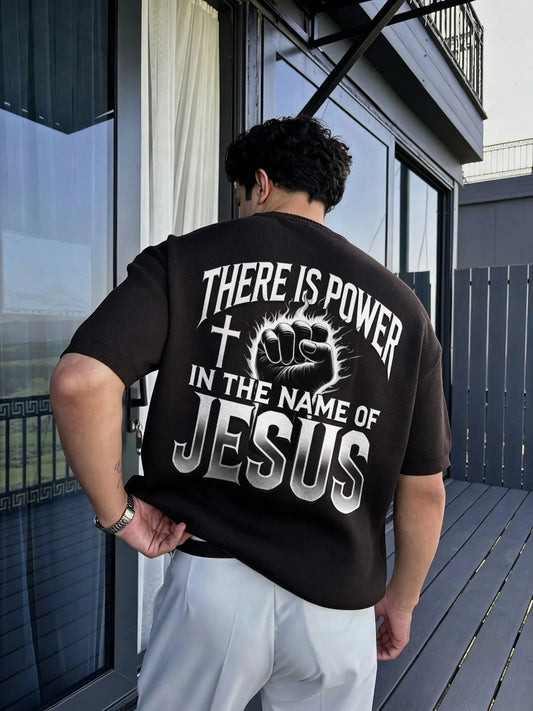 There Is Power In The Name Of Jesus Fist Cross Printed Men's T-shirt