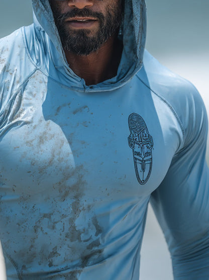 Men's Outdoor Sunscreen Breathable Cool Hooded Printed Surf Long-Sleeve Top