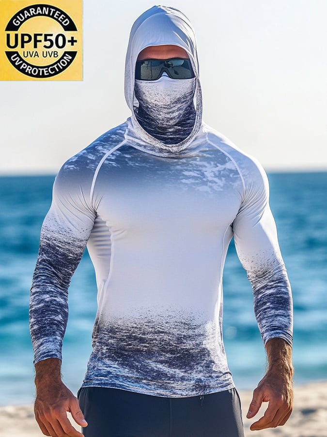 Men's Outdoor Sun Protection Breathable Cool Hooded Sun Protection Long-Sleeved Top