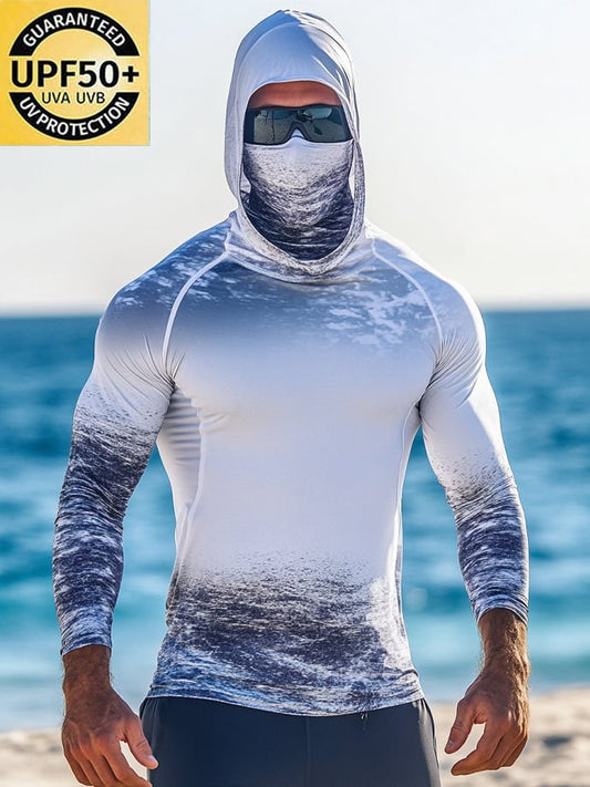 Men's Outdoor Sun Protection Breathable Cool Hooded Sun Protection Long-Sleeved Top