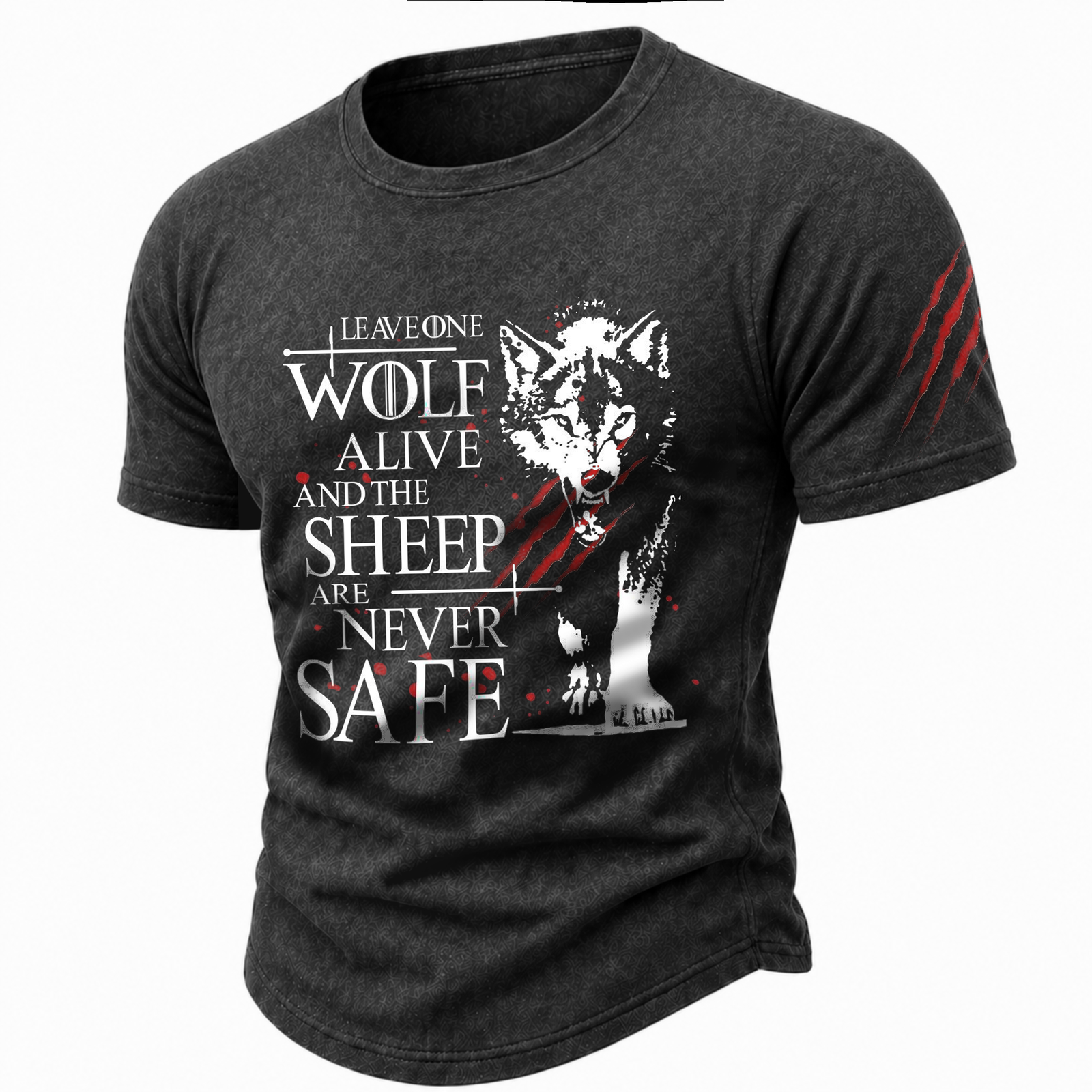Men's Wolf Graphic Print T-Shirt - Dark Grey Short Sleeve Casual Crew Neck Top