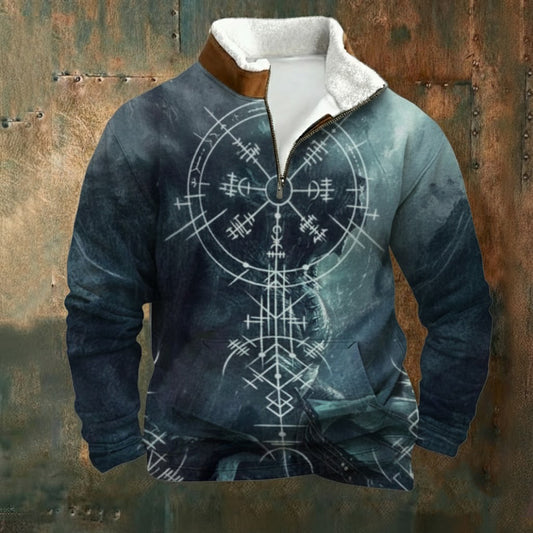 Vintage Norse Style Viking Fleece Zip Shirt