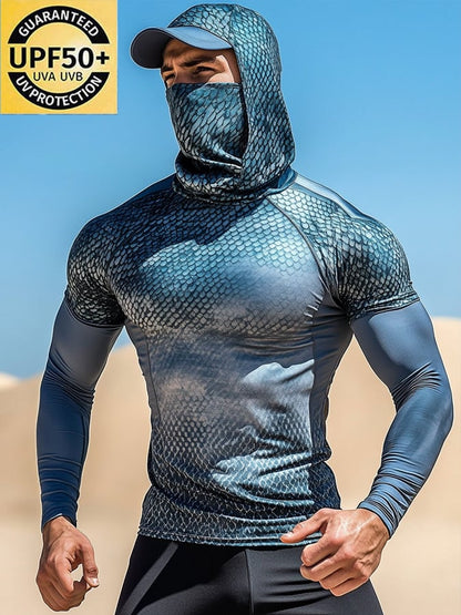 Men's Outdoor Sun Protection Breathable Cool Mask Hooded Sun Protection Long-Sleeved Top