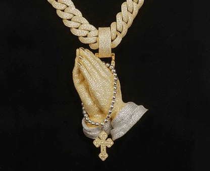 New Moissanite Praying Hands Cross Pendant