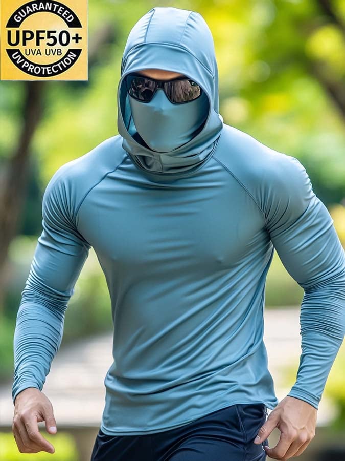 Men's Outdoor Sun Protection Breathable Cool Mask Hooded Sun Protection Long-Sleeved Top