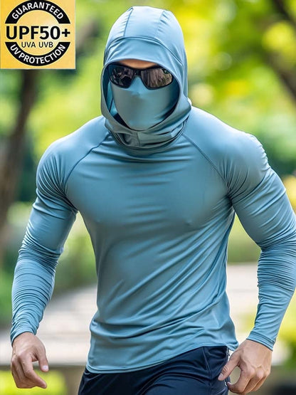 Men's Outdoor Sun Protection Breathable Cool Mask Hooded Sun Protection Long-Sleeved Top
